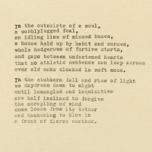 Donal Kelly poem, "In the outskirts of a soul"
