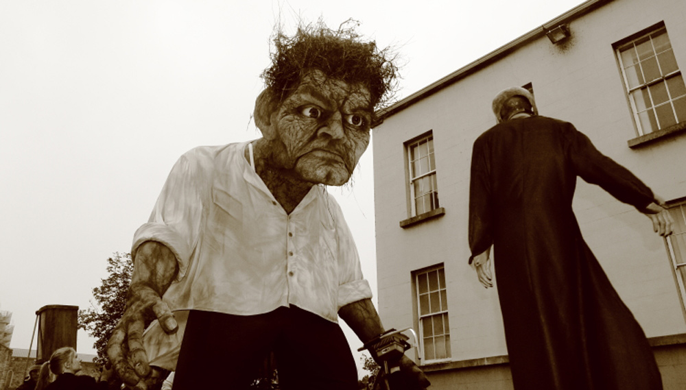Macnas parade galway 2014 Troll court house black and white standoff